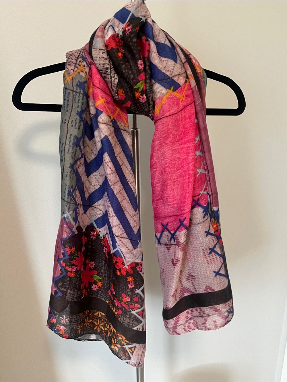 Desigual /Vibrant Multicolor Women's Fashion Scarf - Pink & Blue Floral Print